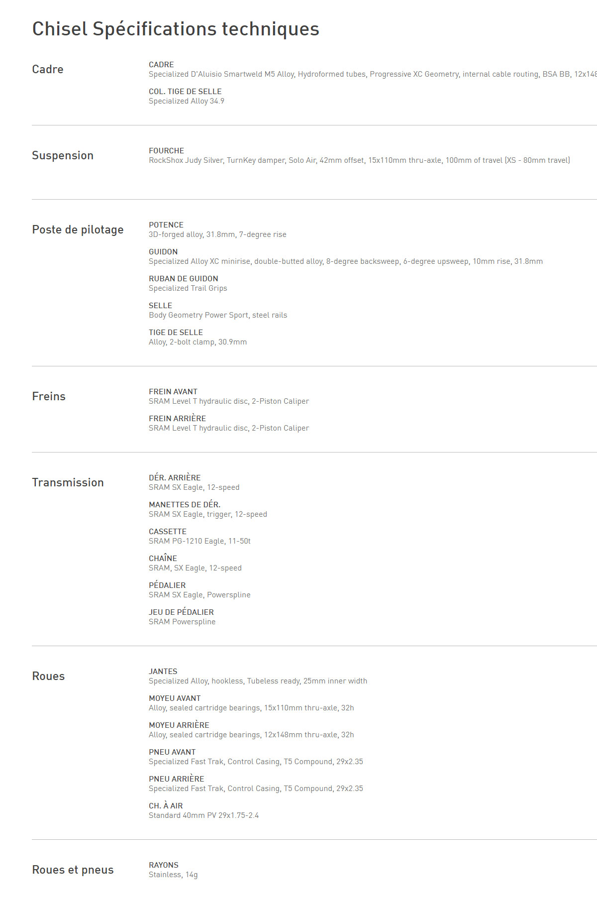 Vélo électrique Chisel caracteristique technique