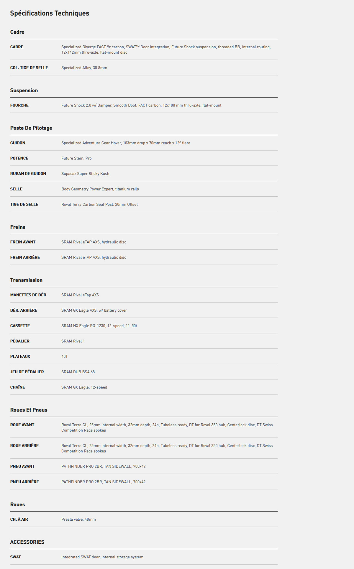 Fiche technique du vélo Diverge Sport Carbon année 2022