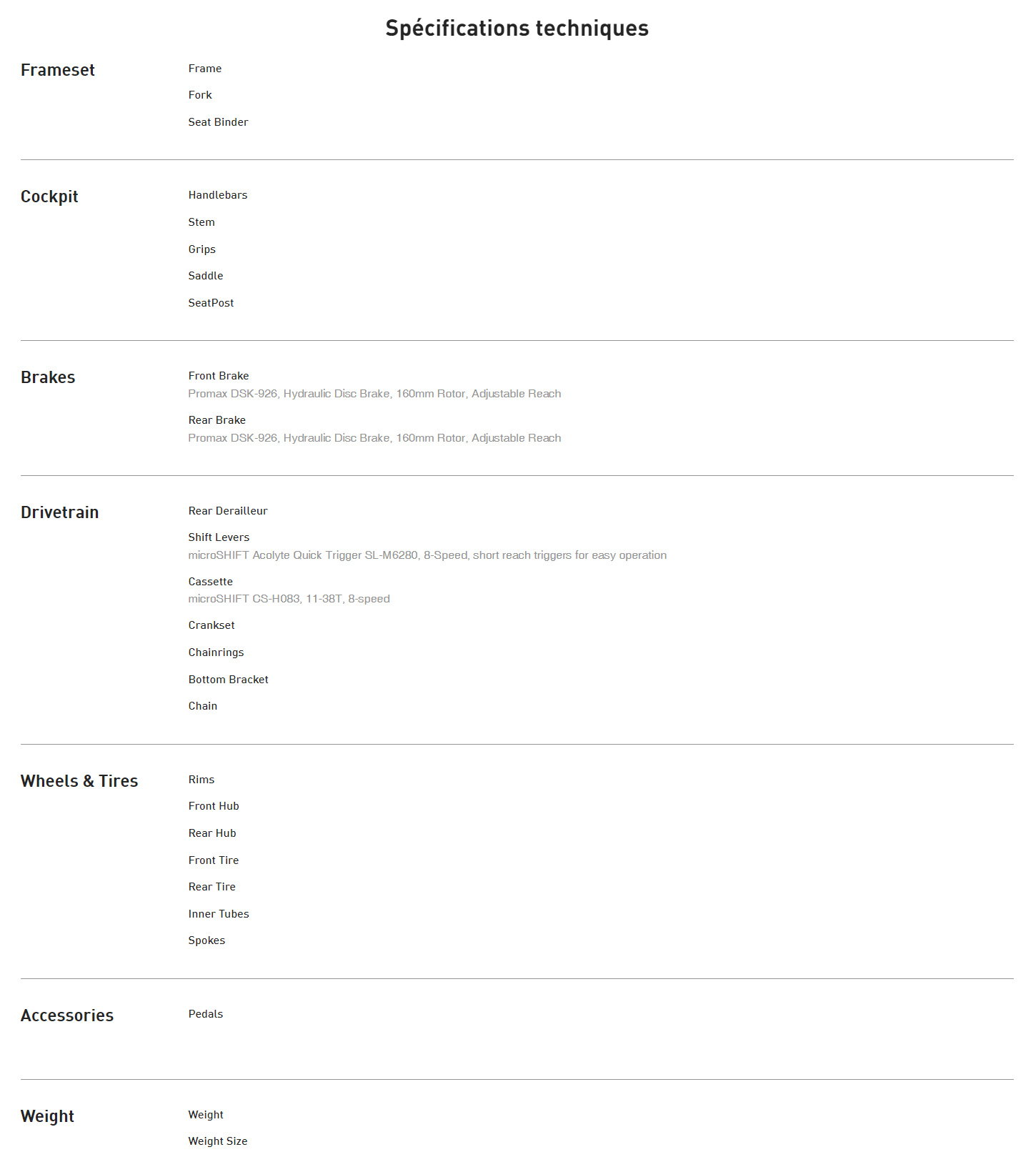 Caracteristique technique du vélo Riprock 20 année 2024