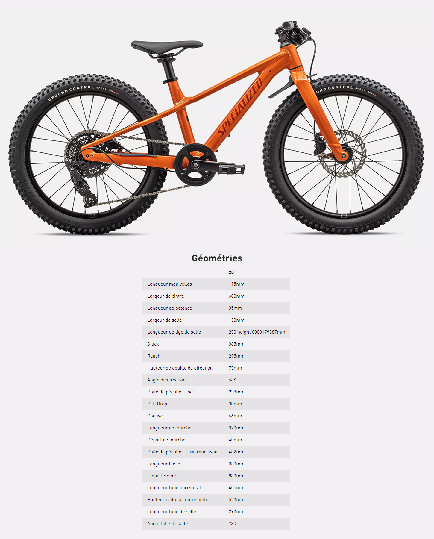 Guide de taille du vélo Riprock 20 année 2024