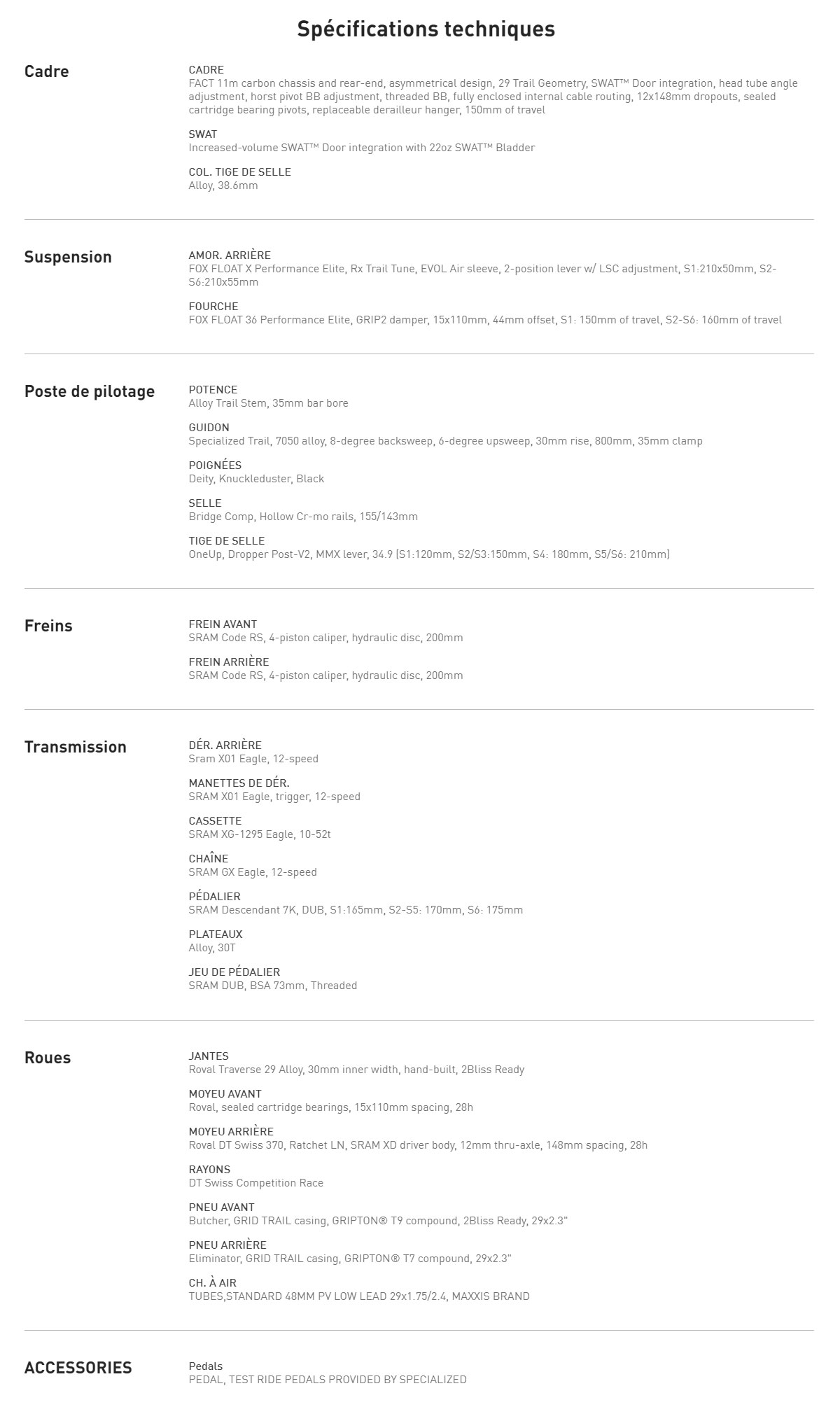 Caracteristique technique du Vélo Stumpjumper EVO Expert année 2023