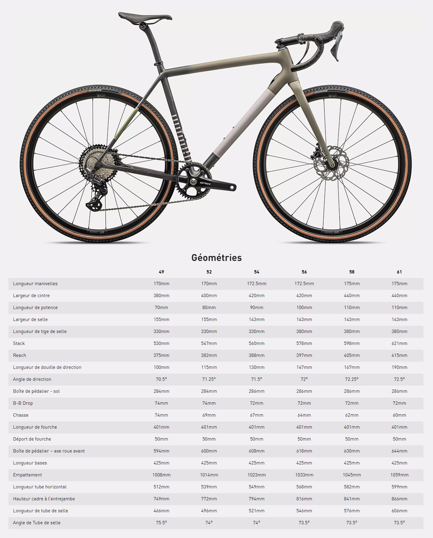 Guide des tailles du vélo CruX Comp année 2024