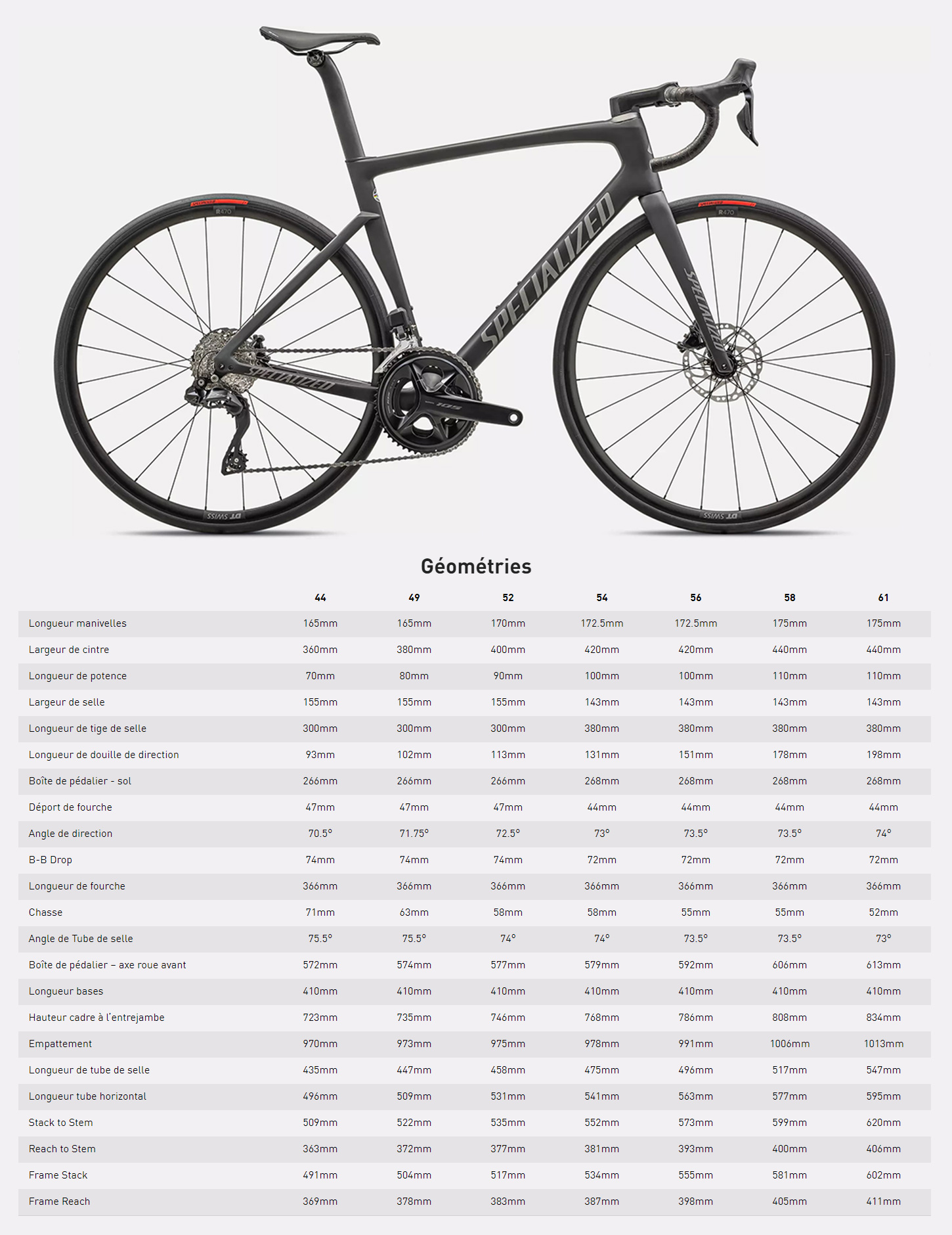 Guide de taille du vélo Tarmac SL7 Comp année 2024